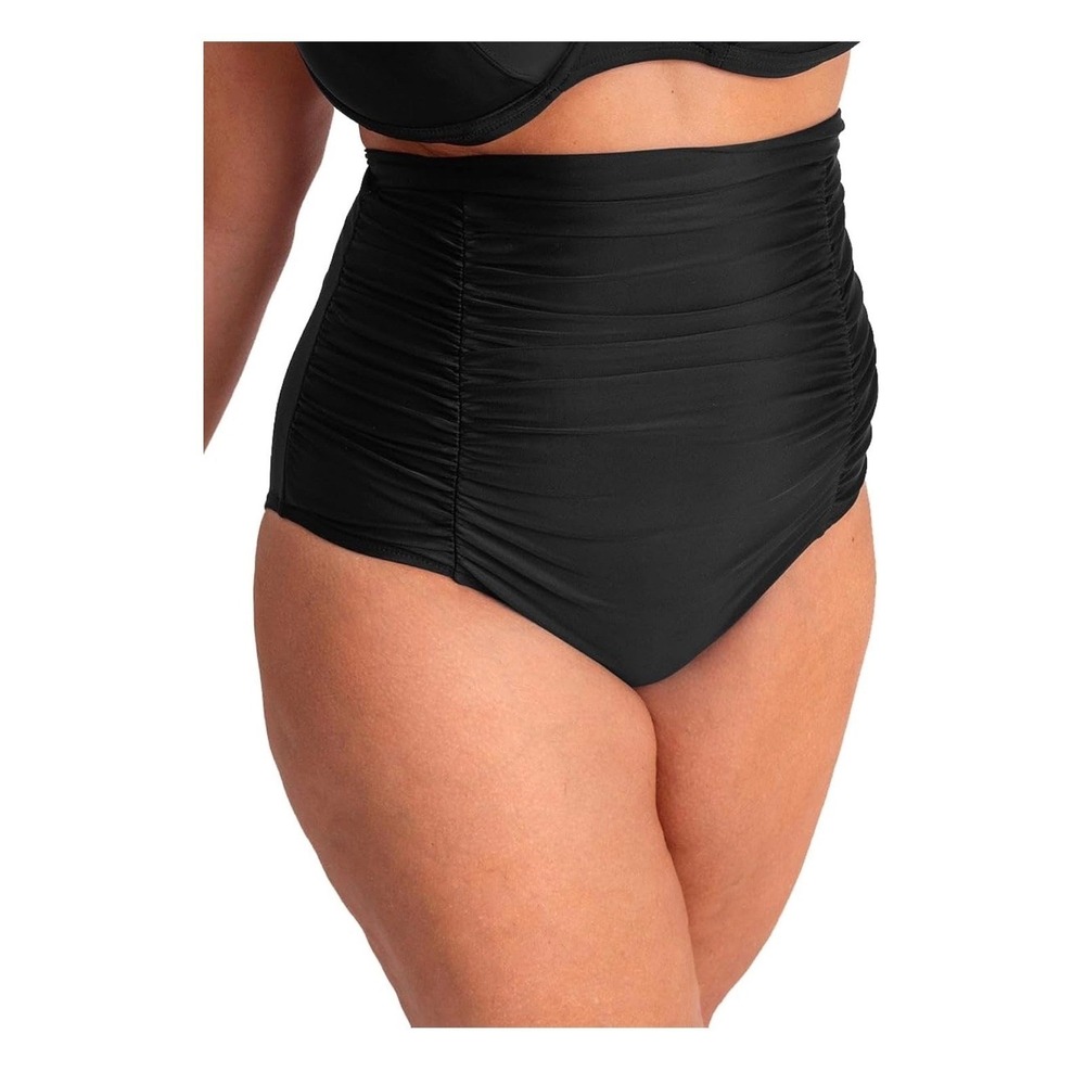 Shapermint Essentials Black High Waisted Control Bikini Bottom M Ruched Swim